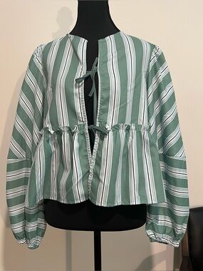 Billowy Striped Tie Long Sleeve Top
